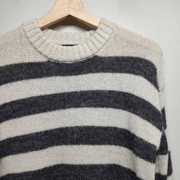 French Connection Knit Sweater Women Size XS Cream Stripes Wool Blend Preppy - Picture 2 of 7